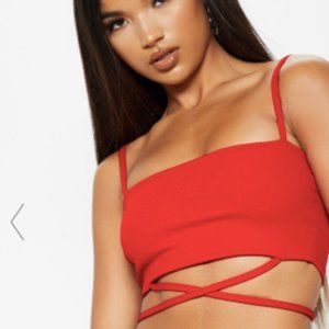 PLT RED CROP TOP WRAP-AROUND
